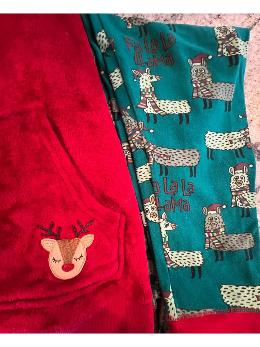 2 Pc❤️💚Llama Print Christmas Pants & Red Fleece Deer Pajama Set